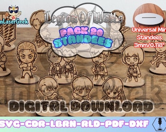 Anime Manga Titan battle figures pack of 20 laser cut files svg dxf cdr lbrn rld pdf digital download vector bundle with universal base set