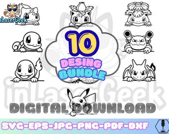 Gen 1 Evolutions 10 Peekers | Cute Anime Creatures Bundle | Svg Png Dxf Eps Cdr Pdf Jpg | Cricut Silhouette Laser Engraving Cutting Files