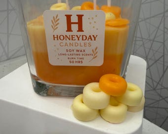 Vela de soja Dreamsicle, cobertura de ceras aromáticas Fruit Loops, paquete de decoración de piruletas