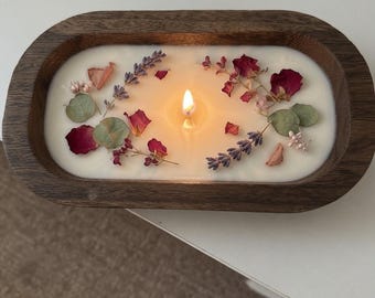 Dough Bowl Candle In Clean Cotton Fragrance With Fresh Dried Flowers -long lasting scent