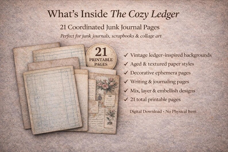 Junk Journal Pages Kit Printable – Vintage Ledger Paper Pack, Ephemera ...