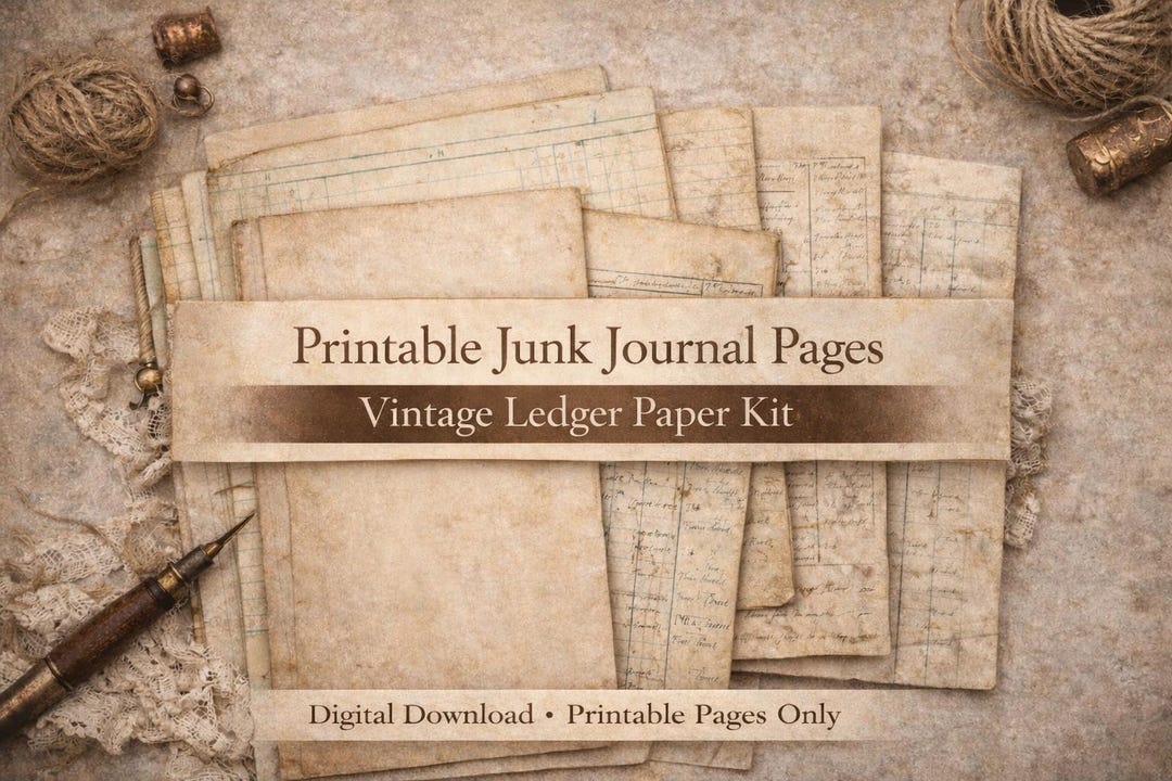 Junk Journal Pages Kit Printable – Vintage Ledger Paper Pack, Ephemera ...