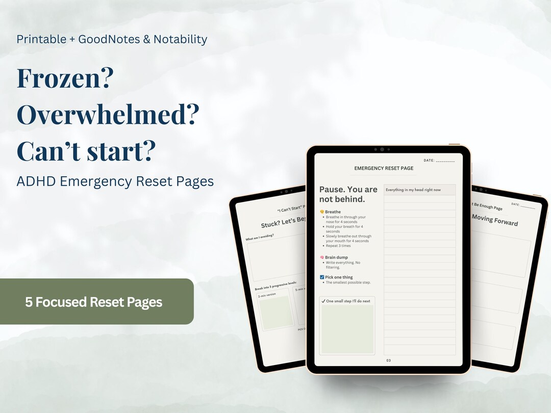 ADHD Emergency Reset Planner | Executive Dysfunction Help | Printable ...