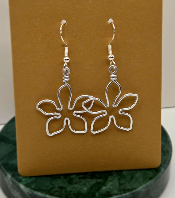 Wire Wrapped Silver Flower Charm Dangle Earrings | Sterling Silver Hooks | Handmade Minimalist Earrings | Floral Boho Jewellery Gift