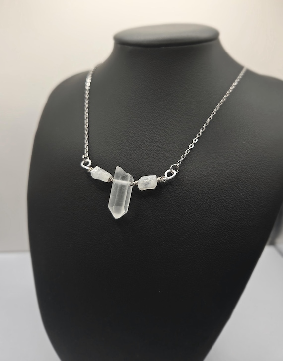 Wire Wrapped Raw Clear Quartz Crystal Point Necklace, Unique Handmade Gemstone Jewellery