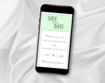 Editable Save the Date Invitation, Green Ditsy Floral Mobile Invite (Digital Download)