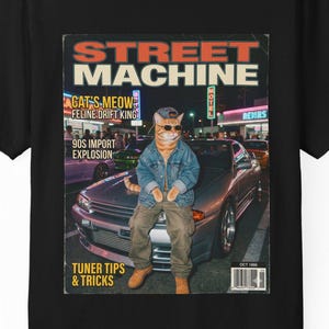 JDM Cat Drift Magazine Cover T-Shirt, 90s Import Tuner Streetwear Top