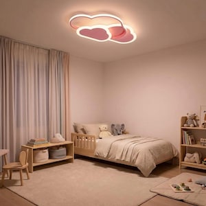 Pink Cloud LED Ceiling Light Kids Room, Montessori Nursery Lamp, Toddler Bedroom Light, Baby Girl Decor, Soft Warm Night Light