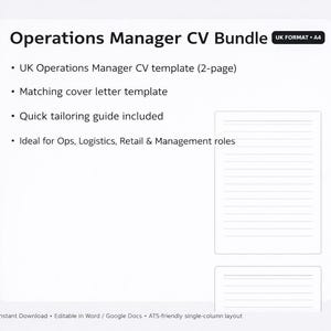 Operations Manager CV Template UK | ATS Friendly  + Cover Letter | Word Editable |  Format 2025 - 2026