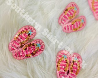 Sequin Flip Flops Iron On Hat Patch. Summer Themed Hat Patch. Hat Bar Patches. Trendy Hat Patch. Beachy Hat Patch.