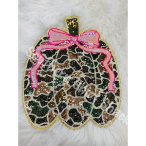 Sequin Duck Camo Pumpkin Iron on Patch.  Fall Iron Patch. Large Christmas Iron on. Pumpkin Iron on Patch