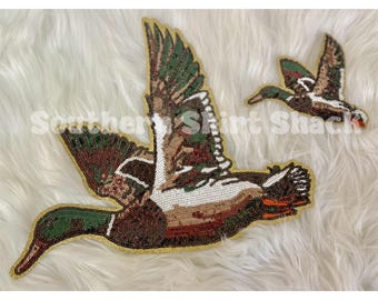 Sequin Mallard Iron on Patch. Duck Hunting Patch. Large Sequin Iron on.