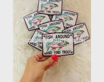 Sequin Trout Fish Around and Find Out Iron On Hat Patch. Hat Bar Patches. Trendy Fish Hat Patch. Beachy Fishing Hat Patch.