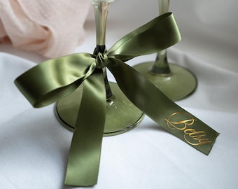 Personalized Satin Ribbon Place Cards – Custom Wedding Event Drink Tags - Bridal Shower Table Decor