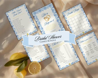 Dolce Vita Bridal Shower Games Bundle: Italian Lemon & Tile, Editable Canva Digital Download