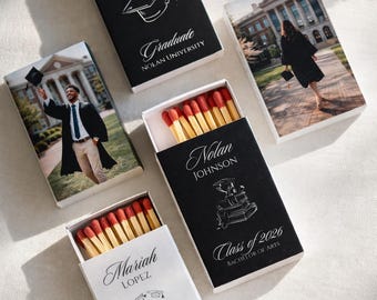 Personalized Graduation Matchboxes | Custom Grad Party Celebration Favors | Class of 2026 Photo Matchbox