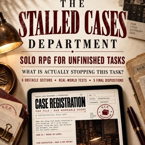 The Stalled Cases Department | Solo RPG for Unfinished Tasks & Creative Blocks | Printable Journaling Game PDF