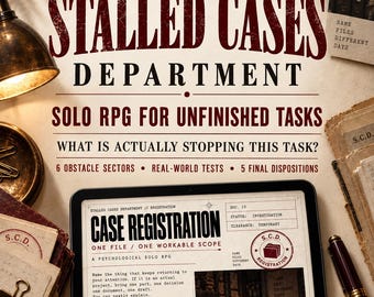The Stalled Cases Department | Solo RPG for Unfinished Tasks & Creative Blocks | Printable Journaling Game PDF