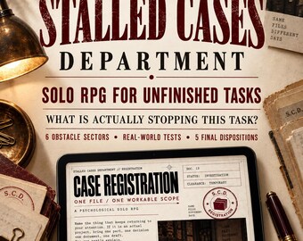 The Stalled Cases Department | Solo RPG for Unfinished Tasks & Creative Blocks | Printable Journaling Game PDF