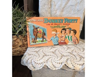 vintage Extra Large Donkey Party Game 25 jeux de société 24 Donkey Tails Whitman années 50