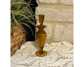 Flacon de parfum vintage en verre ambré avec bouchon et baguette MCM Mid-Century Modern