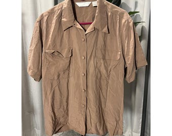 Peter Martin Silk Collection Large Chemise boutonnée marron clair à manches courtes L