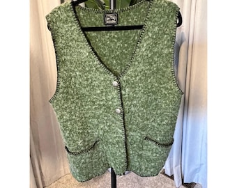 Alpes vintage vert laine bouillie mélange gilet flocon de neige boutons point de couverture grand