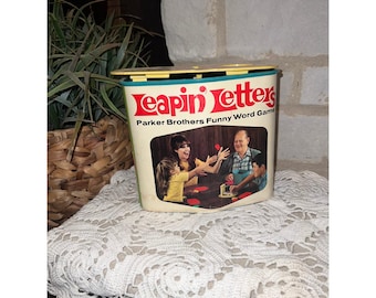 Vintage 1969 Leapin' Letters Parker Brothers, jeu de mots amusant, jouet rétro en boîte métallique