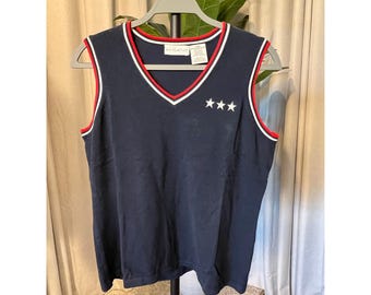 Pull vintage blanc avec col en V et cerf patriotique / 4 juillet/été !