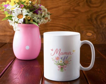 Mama Wildflower Mug, Pastel Floral Coffee Cup, Mother's Day Affirmation Gift