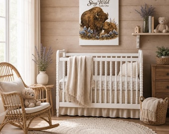 Stay Wild Little One Bison Canvas, Rustic Nursery Wall Art, Woodland Baby Decor