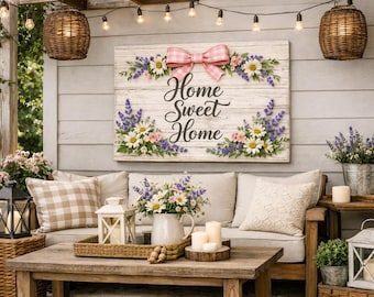 Home Sweet Home Floral Satin Canvas, Farmhouse Decor, Entryway Sign