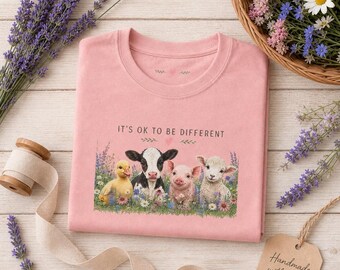 Farm Animal Shirt, Baby Duck Cow Pig Lamb, Wildflower Pastel Graphic Tee
