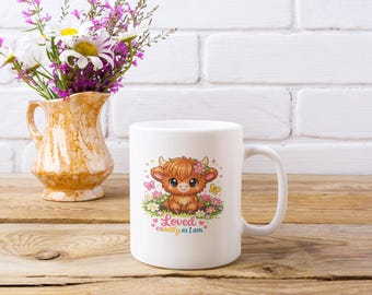Adorable Calf Flowers Ceramic Mug, Morning Coffee Cup, Cow Lover Gift