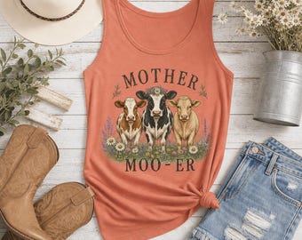 Mother Moo-er Cow Tank Top | Farmhouse Mom Shirt, Country Humor