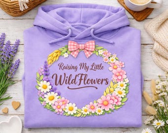 Mama My Little Wildflower Crop Hoodie | Floral Wreath Design| Motherhood Sweatshirt| Gift for Mom