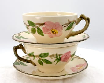 Franciscan Desert Rose Teacup & Saucer SET OF 2 / USA Vintage 1953-58 Hand Painted
