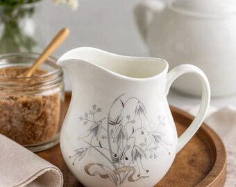 Wedgwood Wild Oats Oval Creamer 4 1/4 in Bone China England Gray Floral Pitcher