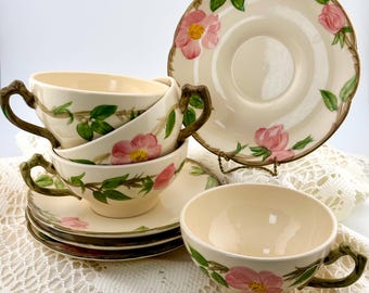 Franciscan Desert Rose Teacup & Saucer SET OF 2 / USA Vintage 1953-58 Hand Painted