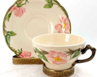 Franciscan Desert Rose Teacup & Saucer Matching Flying F Stamps USA Vintage