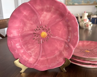 Franciscan Desert Rose Salad Plates Set of 4, Pink Sculpted, Portugal 9" NEW