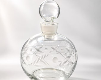 Cut Glass Perfume Bottle Spherical Vanity Bottle with Stopper Bohemian Style