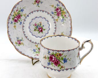 Royal Albert Bone China Petit Point Tea Cup & Saucer Set Cross Stitch Pattern