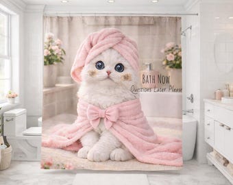 Persisk katt spa duschdraperi, rosa handduk katt badrumsdekor, nyckfull husdjursälskare present