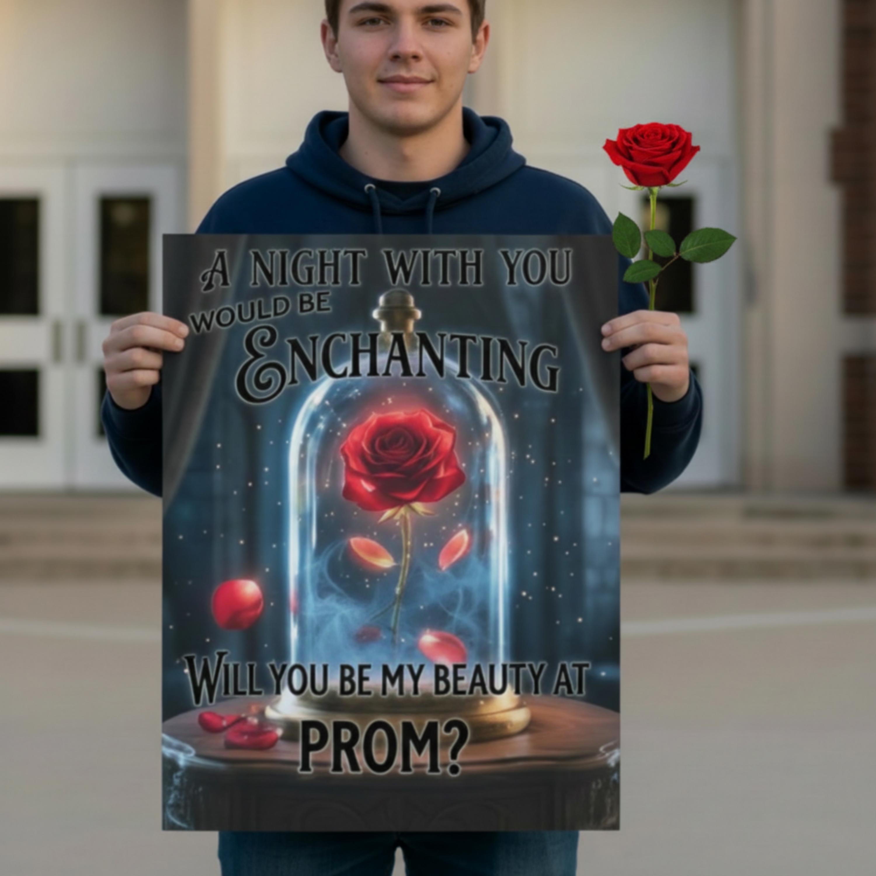 Promposal With Roses Enchanted Rose Promposal Poster | Beauty and the Beast Fairy Tale ...