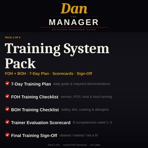 Restaurant Training System Pack | FOH BOH Checklists, 7-Day Plan (Digital Download)