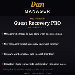 Restaurant Guest Recovery PRO System | Manager Complaint Handling Guide (Digital Download)