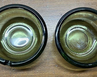 Lot Of 2 Vintage Ashtray Green Glass Translucent Mid Century Modern 2 Slots