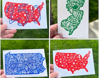 Estados Unidos 250, Pensilvania, Nueva Jersey Linograbados