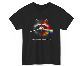 Dark Side of the Raccoon T-Shirt | Raccoon Prism Rainbow Graphic Tee